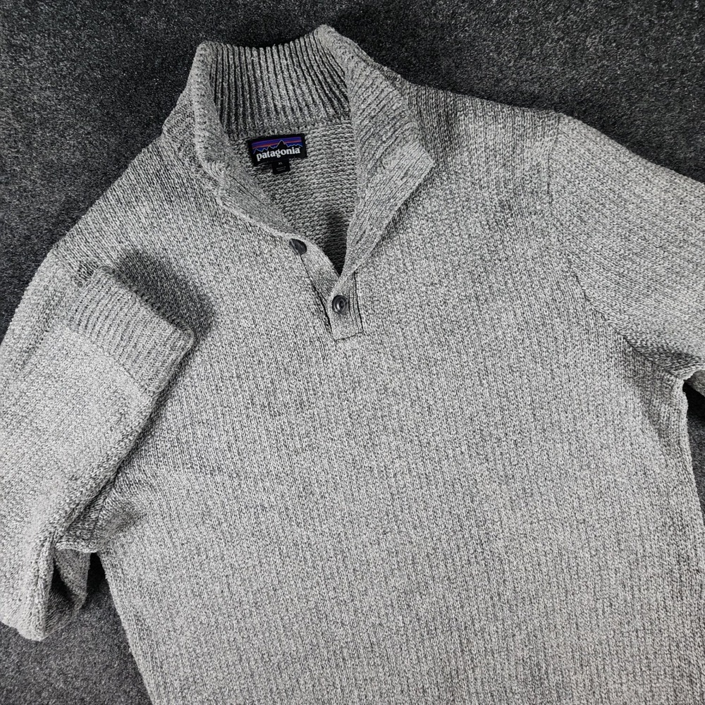Patagonia Off Country Mock Neck Pullover Sweater Mens XL Gray Recycled Cotton